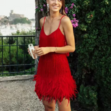 Jiselle – Glänzendes und elegantes Minikleid mit Fransen – Rot