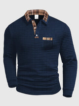 Crispin | Herren Langarm Poloshirt mit Karokragen – Dunkel Blau