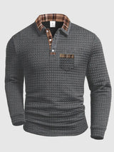 Crispin | Herren Langarm Poloshirt mit Karokragen – Grau