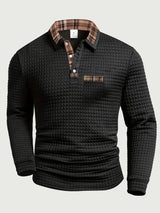 Crispin | Herren Langarm Poloshirt mit Karokragen – Schwarz