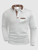 Crispin | Herren Langarm Poloshirt mit Karokragen – Weiß