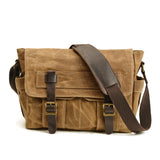 Austin Umhängetasche aus Crazy Horse Leder und Gewachstem Canvas – Vintage Crossbody für Unisex – Khaki