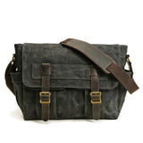Austin Umhängetasche aus Crazy Horse Leder und Gewachstem Canvas – Vintage Crossbody für Unisex – Dunkelgrau