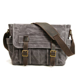Austin Umhängetasche aus Crazy Horse Leder und Gewachstem Canvas – Vintage Crossbody für Unisex – Hellgrau