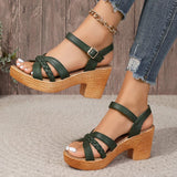 Gwendolyn | Damen Riemchensandalen Geflochtene Details – Green