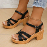 Gwendolyn | Damen Riemchensandalen Geflochtene Details – Schwarz