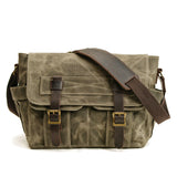 Austin Umhängetasche aus Crazy Horse Leder und Gewachstem Canvas – Vintage Crossbody für Unisex – Grün
