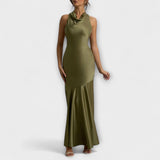 Lennon - Elegantes Satin-Maxi-Kleid – Oliv