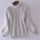 Lässiger Angora Strick Damenpullover - Livia – Grau