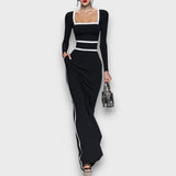 Salvinea – Figurbetontes Maxikleid mit quadratischem Ausschnitt – Schwarz