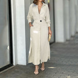 Binalee - Midi Kleid Mit Langen Ärmeln – Beige
