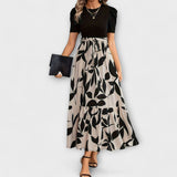 Luna - Floral Printed Summer Dress with Round Neckline – Schwarz