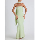 Valeria - Langes asymmetrisches Kleid mit zarten Transparenzen – Grün