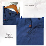 Tino – Herren Leinenhemd mit Stehkragen und Knopfdetails – Blau