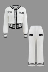 Ariella | Stilvolles Strick-Zweiteiler-Set mit Cropped-Cardigan & Weitbein-Hose – Weiß