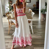 Sabrina - Sommerkleid mit handgefertigter Stickerei in Weiß und Rosa – Rot