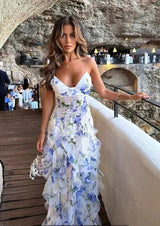 Herminia : Neues Damenkleid im Feenstil mit frühlingshaftem und sommerlichem Design – Blau