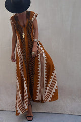 Alya™ – Damen Kleid mit Lebhaften Aztekenmustern für Sommerkomfort – Orange