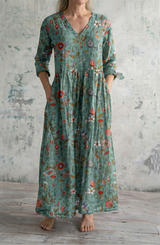 Irinae - Florales Maxikleid mit weichem Griff – Salbeigrün