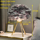 Designer Tischlampe mit Federschirm – Goldenes Stativ & Weiches Stimmungslicht – Grau