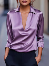 Nadene - Prämie Bluse Mit V-Ausschnitt – Purpur