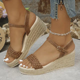 Helena – Jute-Keilsandalen mit geflochtenem Riemen – Braun
