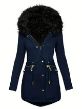 Ruby - parka-mantel mit kunstfell-kapuze und kordelzug – Blau