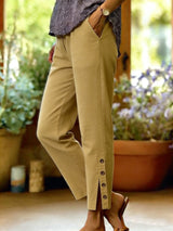 Bellamy - Knöchellange Hose mit Knopfdetail – Khaki