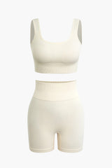 Elaine | Nahtloses Sport-Set mit Crop-Top & Yoga-Shorts – Beige