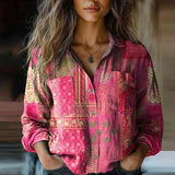 Amelia | Boho-Muster Quasten-Bindung Bluse – Rosa