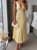 Julieta - Plissiertes Maxikleid mit Ausschnitt – Gelb