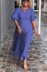 Juliana - Elegantes Kleid mit Puffärmeln – Lavendelblau