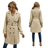 Knielanger Trenchcoat für Damen | Lässig – Khaki
