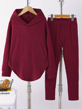 Berenika – Lässiges Kapuzen Top And Leggings – Rot