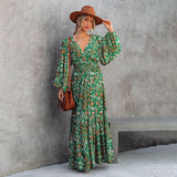 Mikaela - Boho-Maxikleid mit Blumenmuster und romantischem Stil – Grün