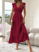 Nicole | Elegantes Kleid mit V-Ausschnitt – Rot