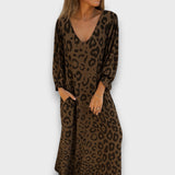 Abril – Maxikleid mit Animal-Print – Braun