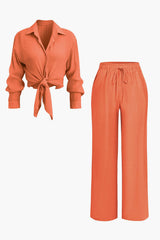 Amber | Luftiges Zweiteiler-Set mit Bluse und weiter Hose – Orange-Braun