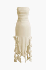 Sofia | Elegantes Bandeau-Maxikleid mit Volant-Details – Zeitlose Raffinesse – Beige