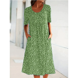 Jehaia - Lässiges Kleid mit Rundhalsausschnitt und Blumenmuster – Grün