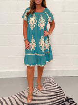 Ranee - Kleid Mit Geometrischem Muster Und Quadratischem Ausschnitt – Hellblau