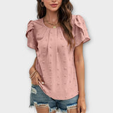 Feminine Swiss Dot Bluse für Damen mit Romantischen Blumenärmeln - Naelyss von Fadenburg – Pink