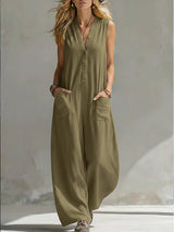 Farella - Jumpsuit mit weitem Bein und lockerer Passform – Olivgrün