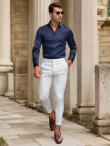 Finn | SlimFit-Stretchhemd in Uni-Farbe – Marineblau