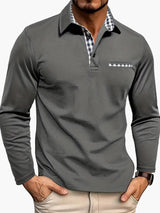 Elegantes Herrenpolo mit langen Ärmeln, moderner Stil für Business und Freizeit – Grau