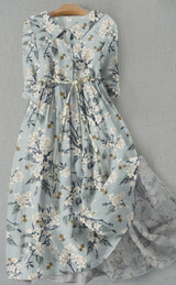 Ilse - Vintage-Blumenkleid – Hellgrau