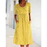 Jehaia - Lässiges Kleid mit Rundhalsausschnitt und Blumenmuster – Gelb