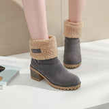 Winterschuhe Damen | Slip-On Stiefel Mit Blockabsatz – Grau