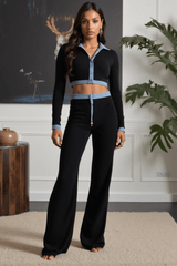 Lara | Modernes Zweiteiler-Set mit Hemd & Wide-Leg-Hose – Schwarz