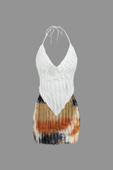 Aviana | Zweiteiliges Plissee-Set mit Farbverlauf & Neckholder-Top – Weiß